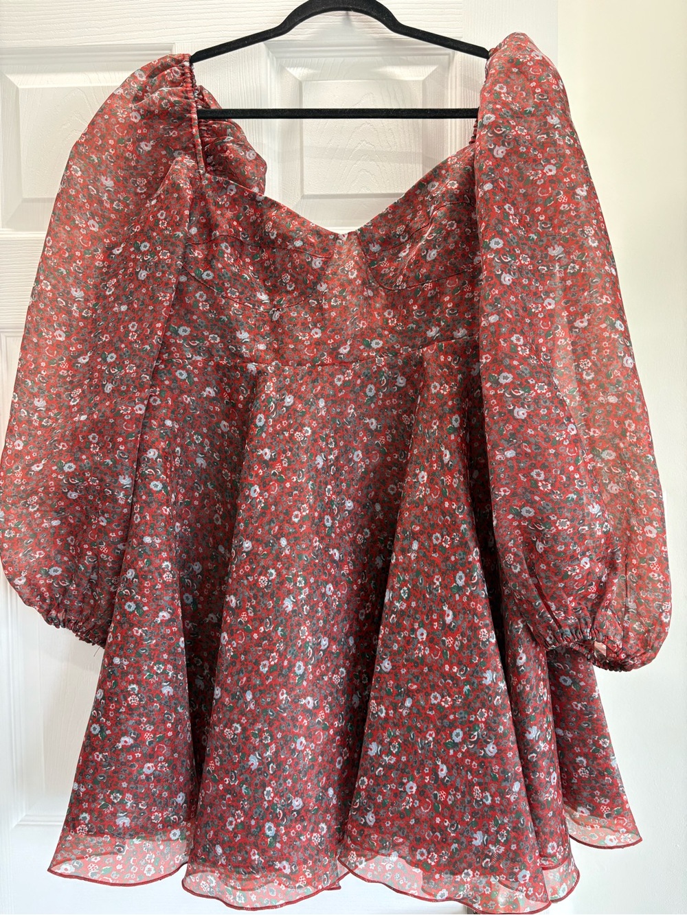 Selkie Princess Dress in “Crimson Darling” - Red Floral Puff Sleeve A-Line Dress
